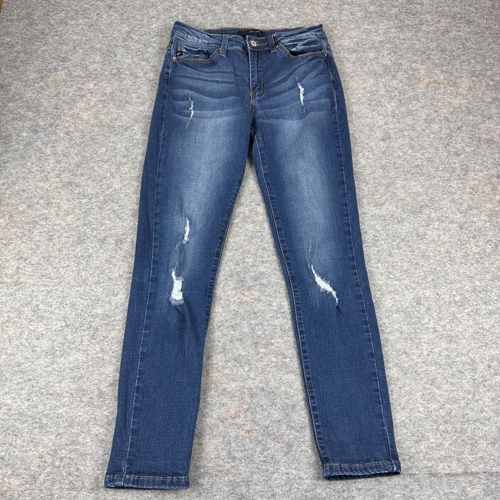 KanCan Saskia Super Skinny Jeans 29" Mid Rise Dark Distressed Womens 28